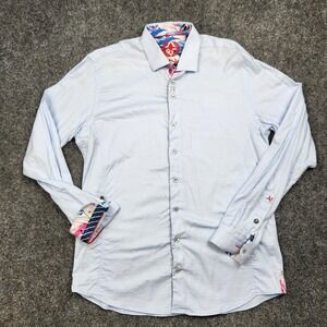 Au Noir Shirt Mens 4 Light Blue Long Sleeve Button Front Contrast Cuff Trim